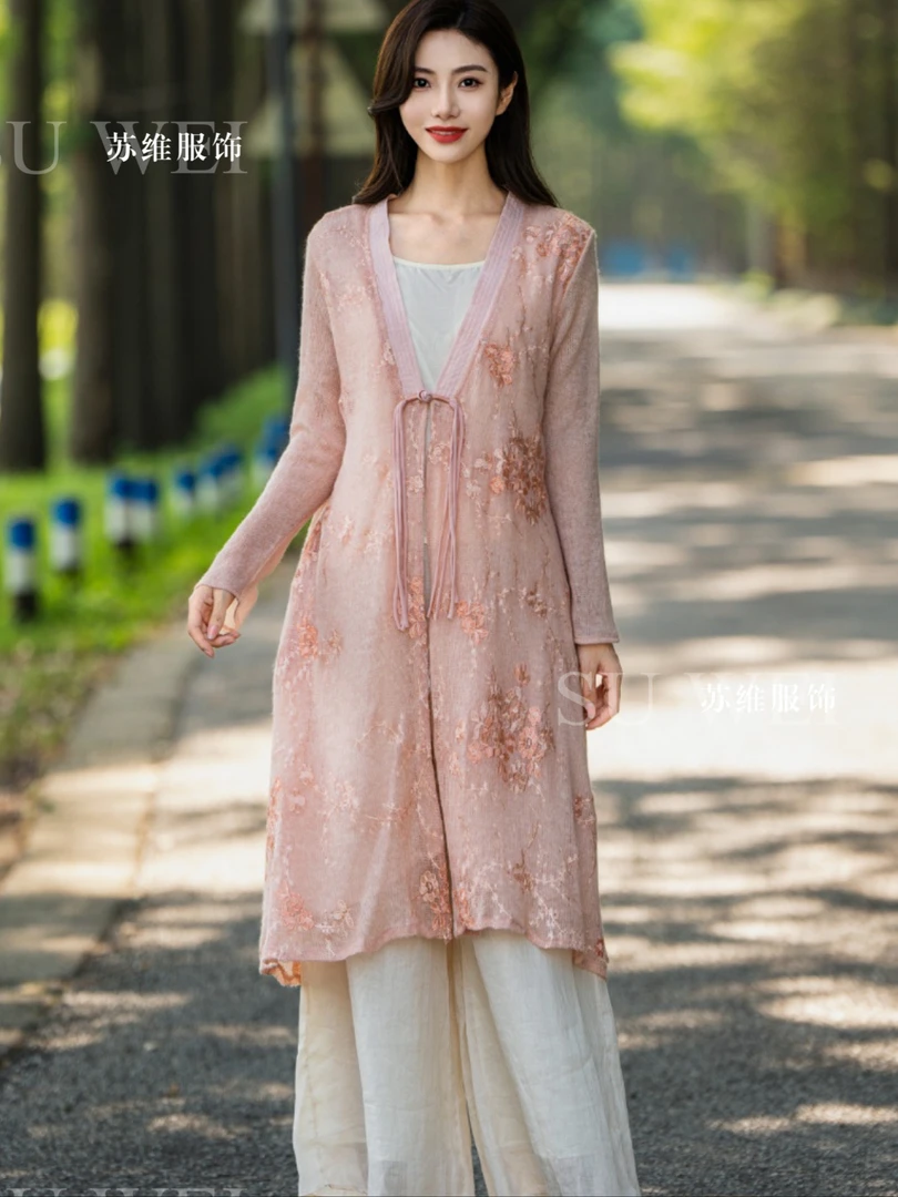 8105碎花连衣裙中长款绣花时尚优雅气质宽松提花中国风