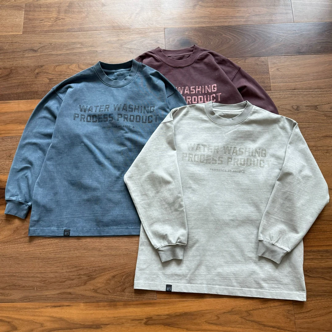 【水洗做旧-卫衣】春季 水洗破坏圆领长袖t恤宽松运动风上衣潮