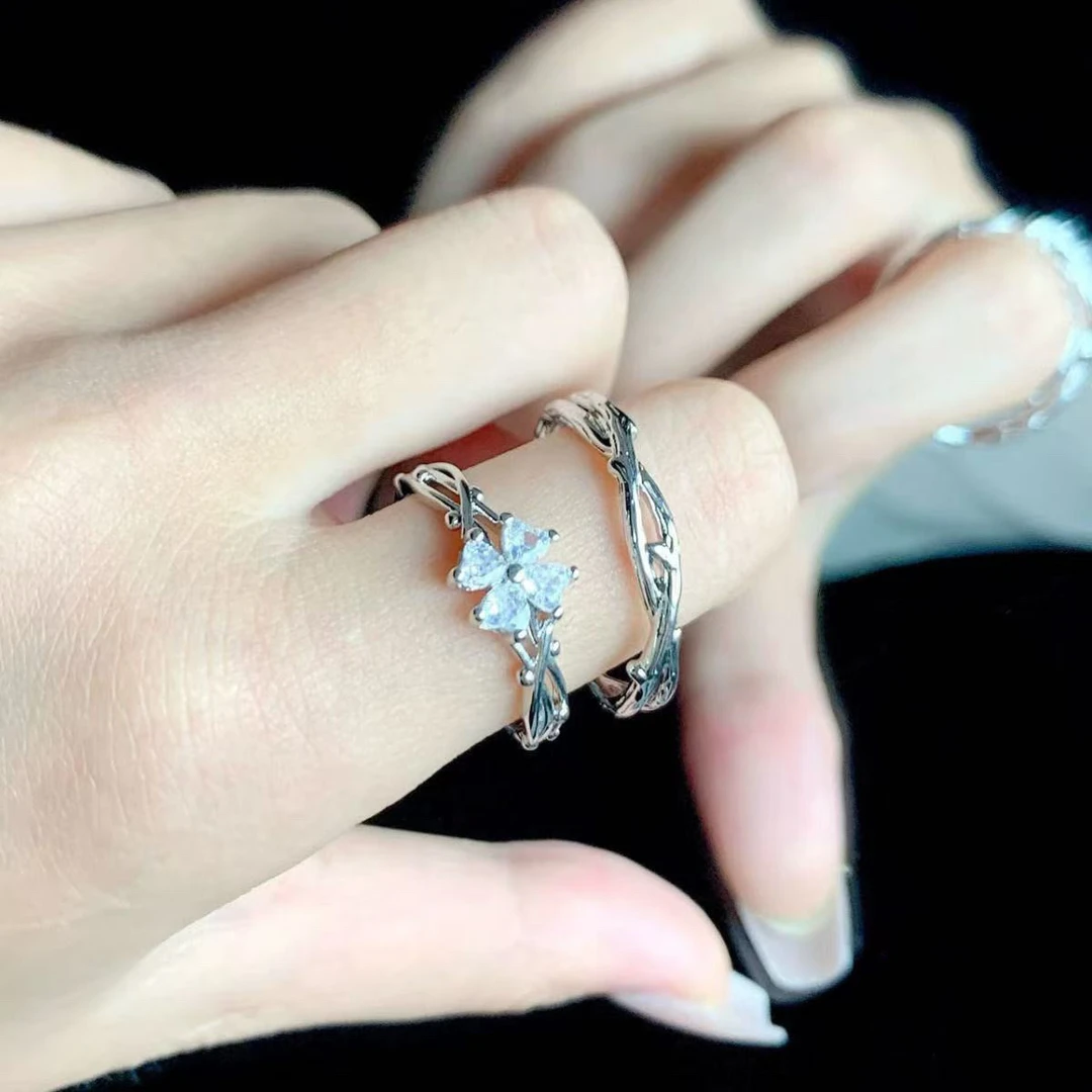 钛钢戒指 【美美】幸运四叶草戒指情侣对戒指环小众纪念送女友礼物