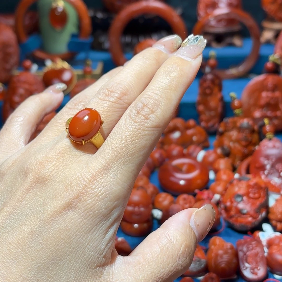 银S925镀金镶嵌雕刻南红玛瑙