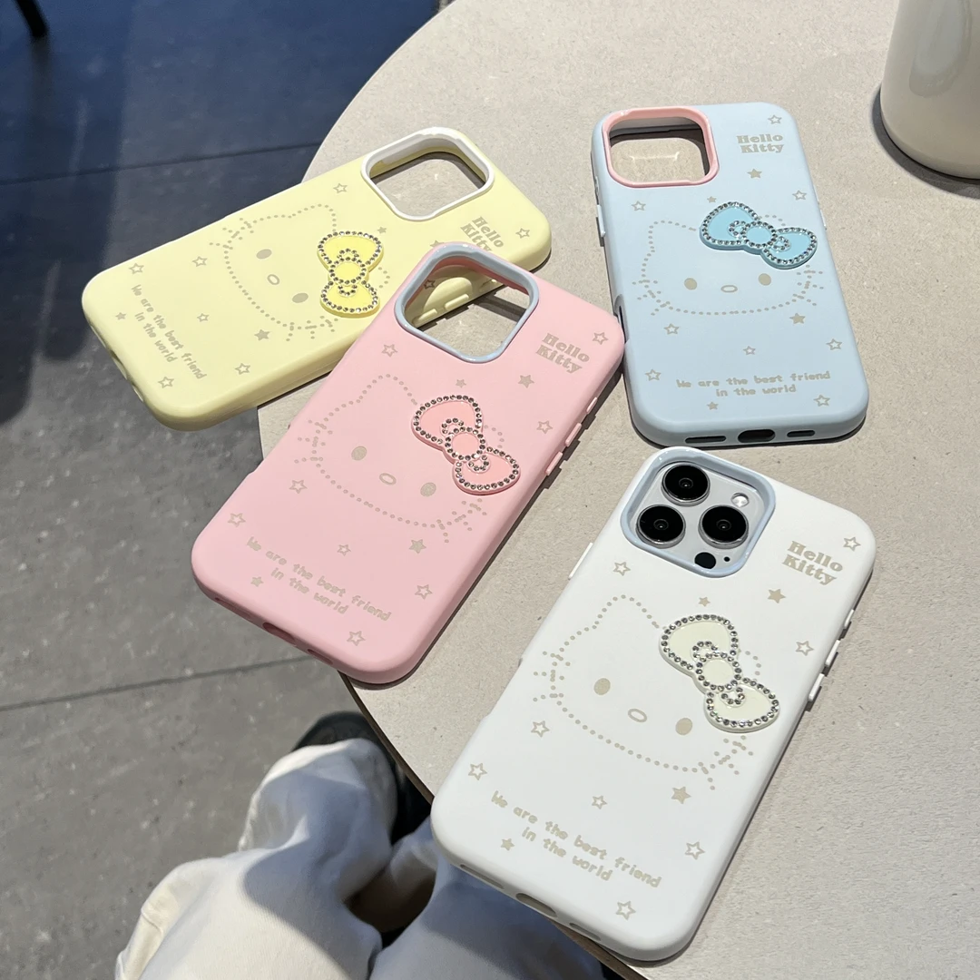 纯色马卡龙色蝴蝶结KT猫适用苹果iphone16promax手机壳15液态硅胶