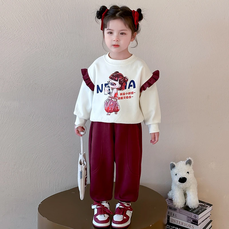 女宝宝春装运动套装洋气卡通小女孩哪吒卫衣中小童时尚休闲两件套