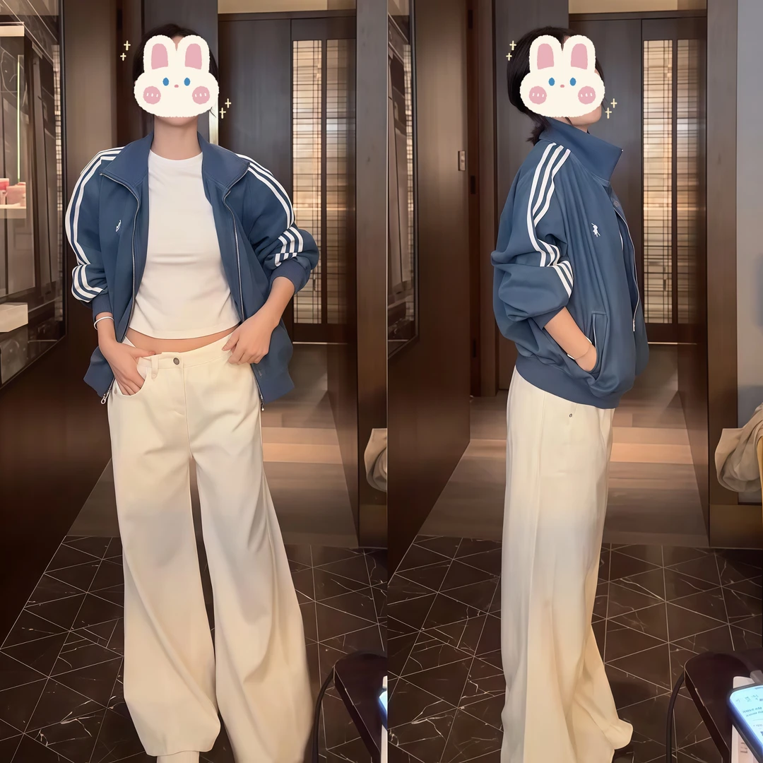 【温网老钱】小马标三条杠牛仔棒球外套+彩虹牛仔阔腿牛仔裤BB50175