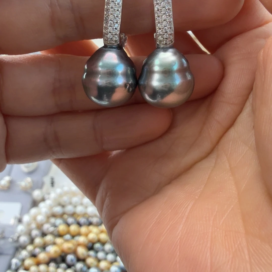 海水珍珠耳饰银S925镶嵌