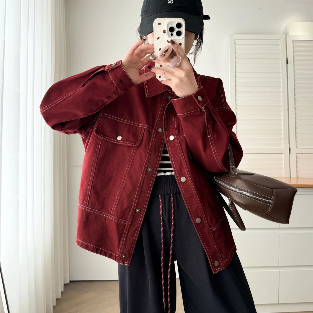 大码女装胖mm翻领宽松短款牛仔外套复古长袖显瘦时尚文艺夹克上衣