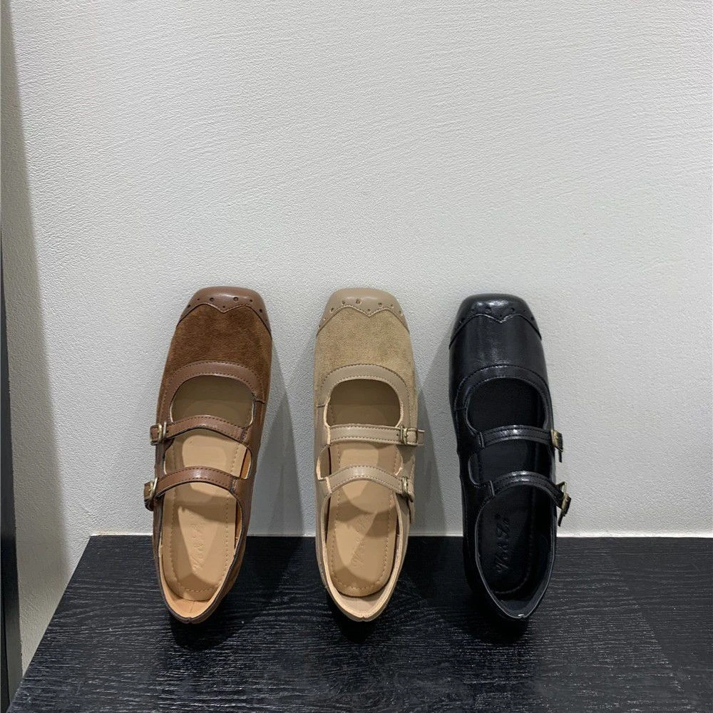 百搭玛丽珍鞋女拼色方头秋季新款浅口单鞋慵懒显瘦软底软面懒人鞋