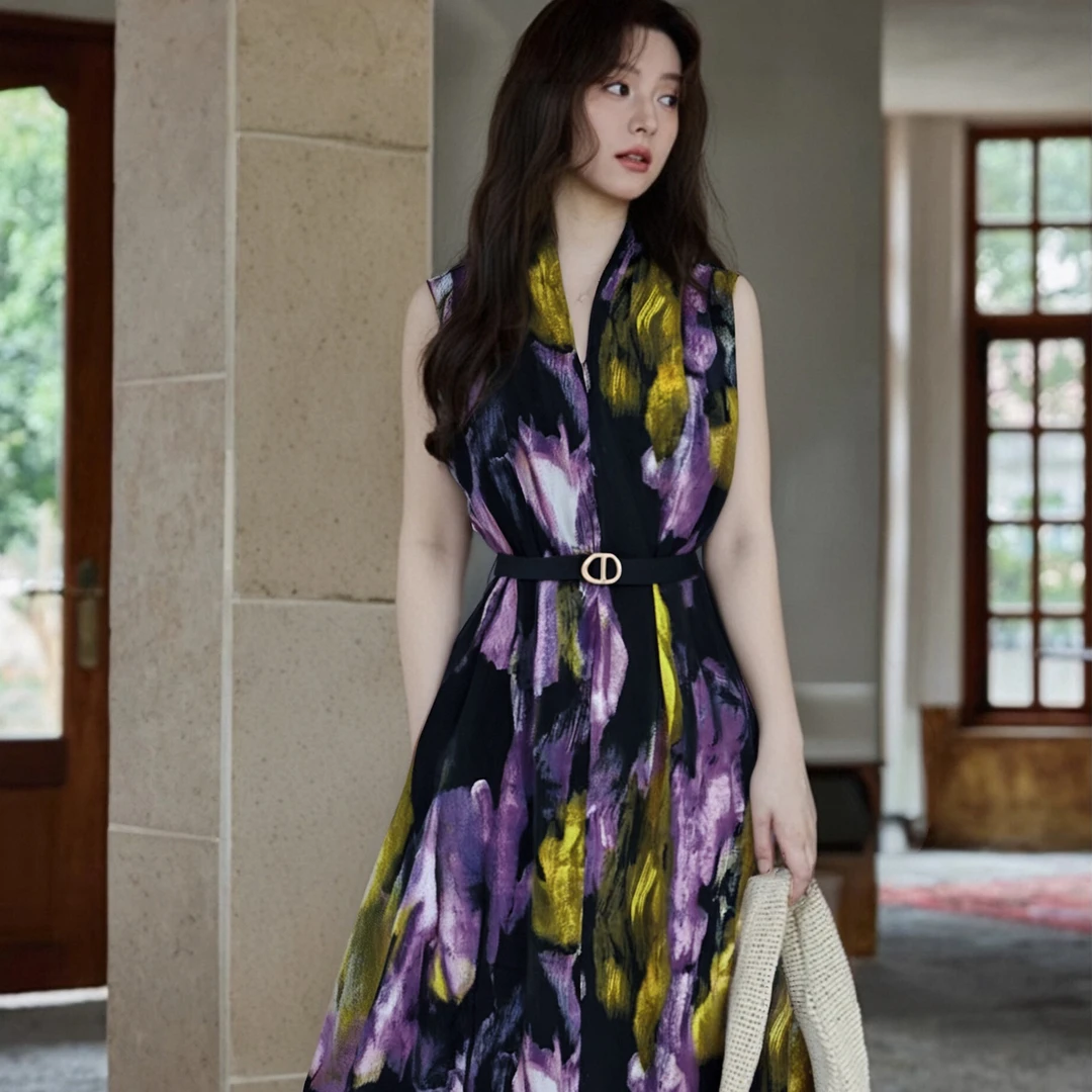 C【送腰带】2025夏季高级感时尚氛围感气质修身显瘦连衣裙女D1545