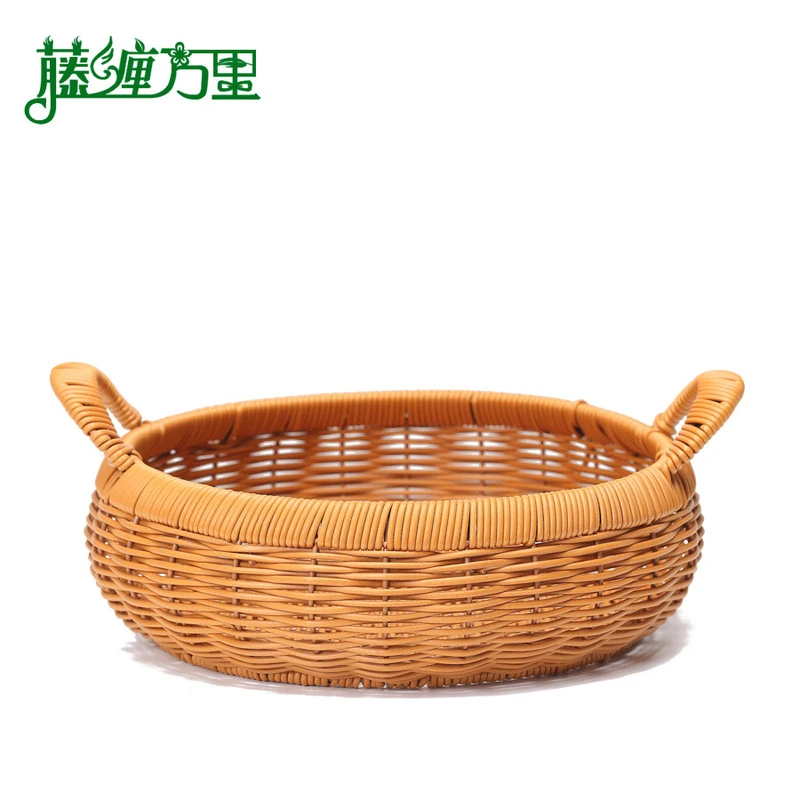 小手提田园风圆盘纯手工编织收纳篮水果篮坚果馒头零食鸡蛋收纳筐