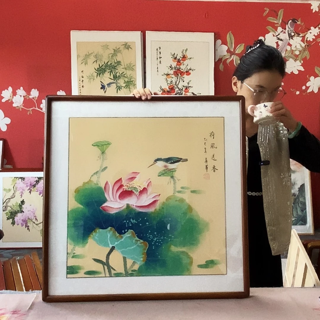 国画手写手绘带框包邮国画作品62✖️62