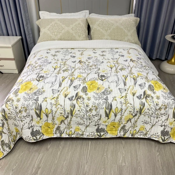 【渐变色郁金香】双面纯棉全棉100%棉床盖2.3*2.5米夹棉加厚双人J