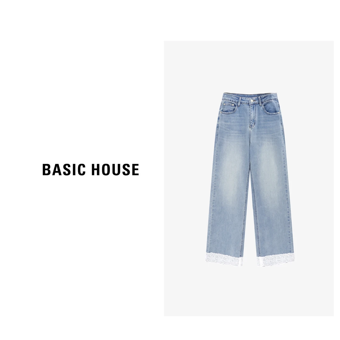 Basic House/百家好夏季设计时尚水洗高腰百搭牛仔裤-B0625B5A732