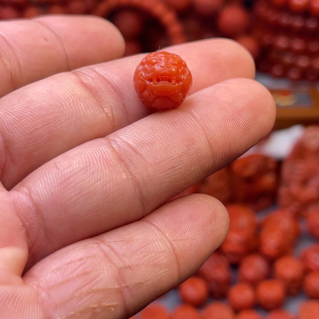 南红玛瑙保山精工柿子红貔貅珠未镶嵌东*