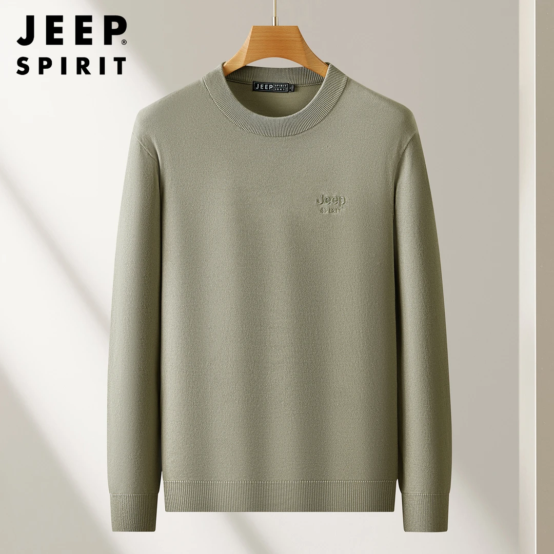 JEEP SPIRIT冬季男士长袖毛衣针织衫圆领纯色保暖休闲宽松打底衫