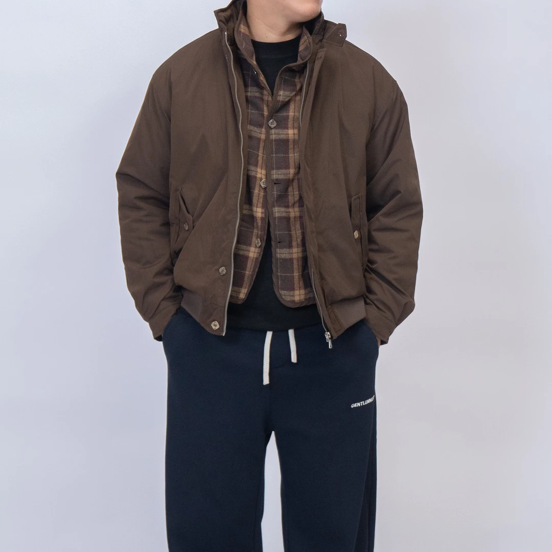 【巴恩风美式复古格纹拼接翻领夹克】秋冬男女休闲百搭外套HY8555