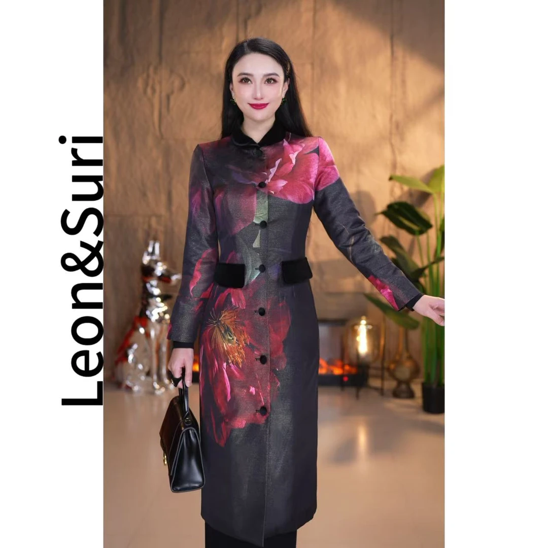 Leon&Suri 花间暖语”秋冬新款棉服加厚中长款时尚气质修身棉衣