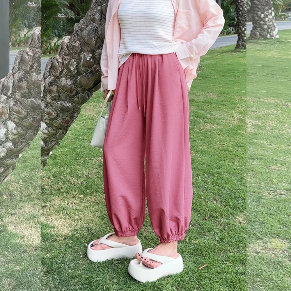 【夏上新】胖mm显瘦宽松束脚奶皮休闲裤9分裤200斤大码女装_516-QJ