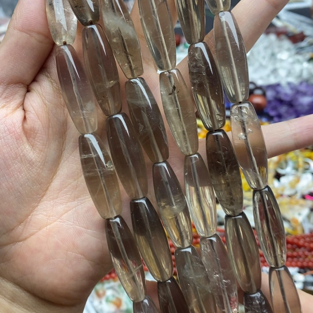 玛瑙/玉髓未镶嵌珠宝半成品一条纯天然茶晶桶珠10×30mm