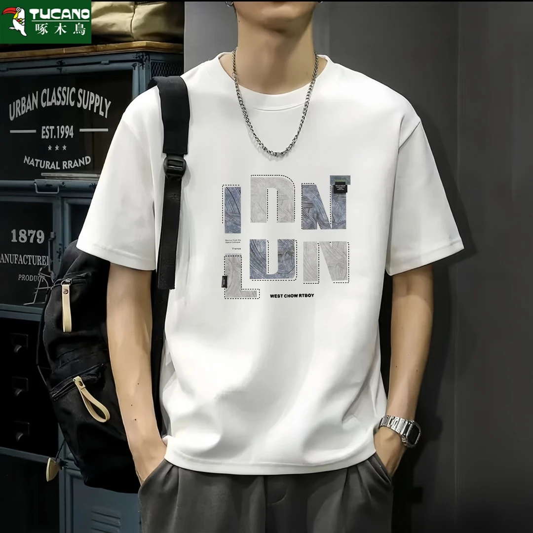 啄木鸟纯棉短袖t恤男夏季新款时尚百搭舒适潮流半袖圆领打底t百搭