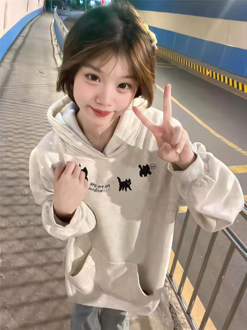 加绒加厚卫衣女2025秋冬新款爆款连帽衫宽松oversize美式高街外套
