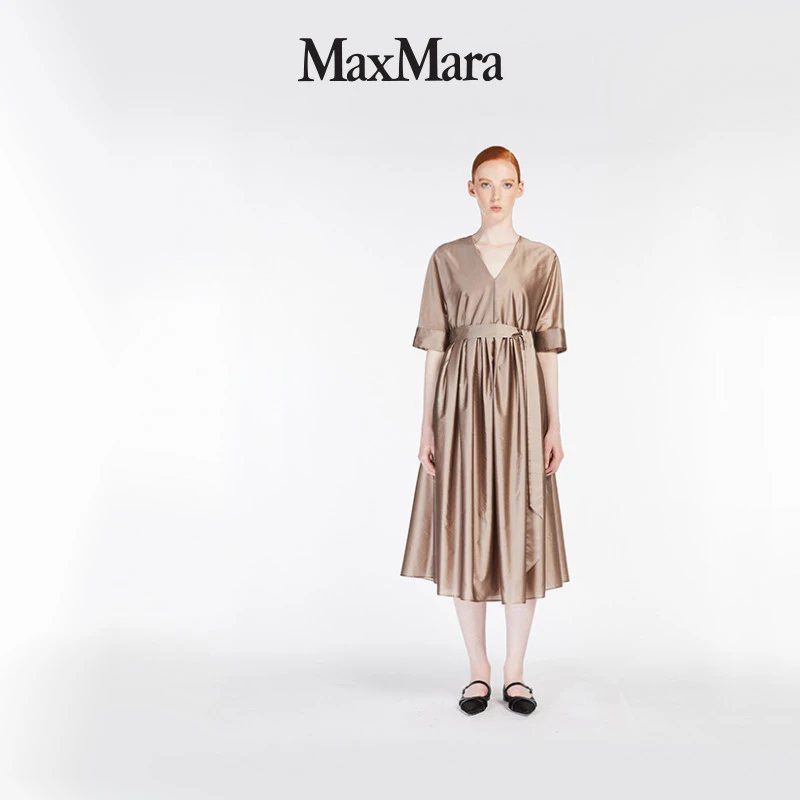 MaxMara 2025春夏新品女装欧根纱V领连衣裙9221065306