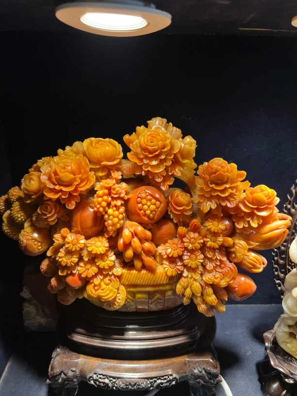 福建石雕山水摆件花篮摆件