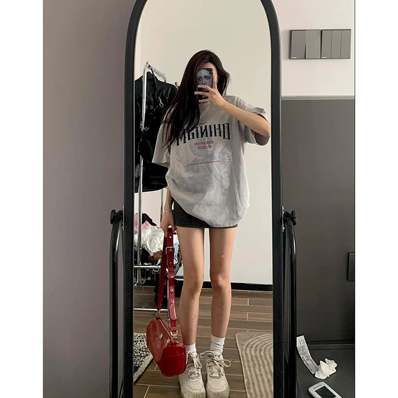 美式时尚设计感字母印花短袖T恤女早夏宽松显瘦百搭情侣上衣ins