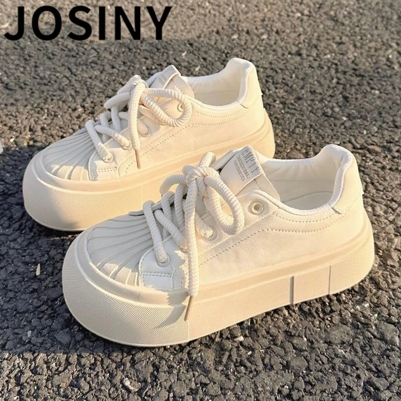 卓诗尼【断码清仓】贝壳头板鞋女厚底小白鞋2025年秋季新款百搭厚底