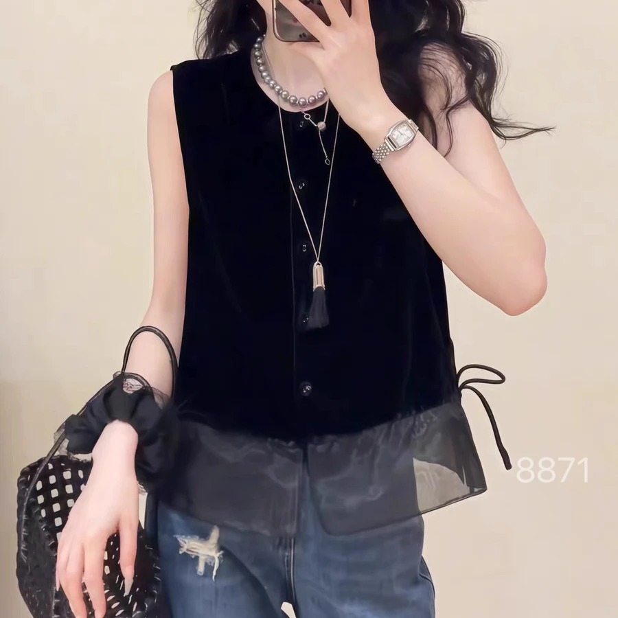 8871 SANFAN 新款法式高级拼接无袖背心
