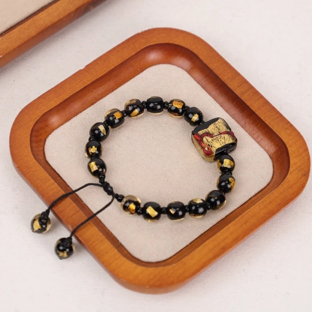 合金手链 玉楼东合金手链 LZ2159-1黑金红色金箔方块金箔觉沃珠琉