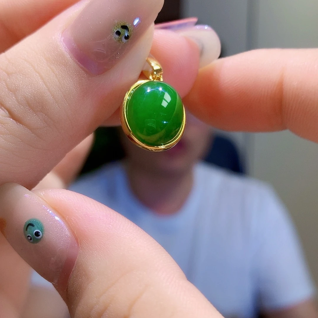 和田玉（碧玉）银S925镀金镶嵌颈饰