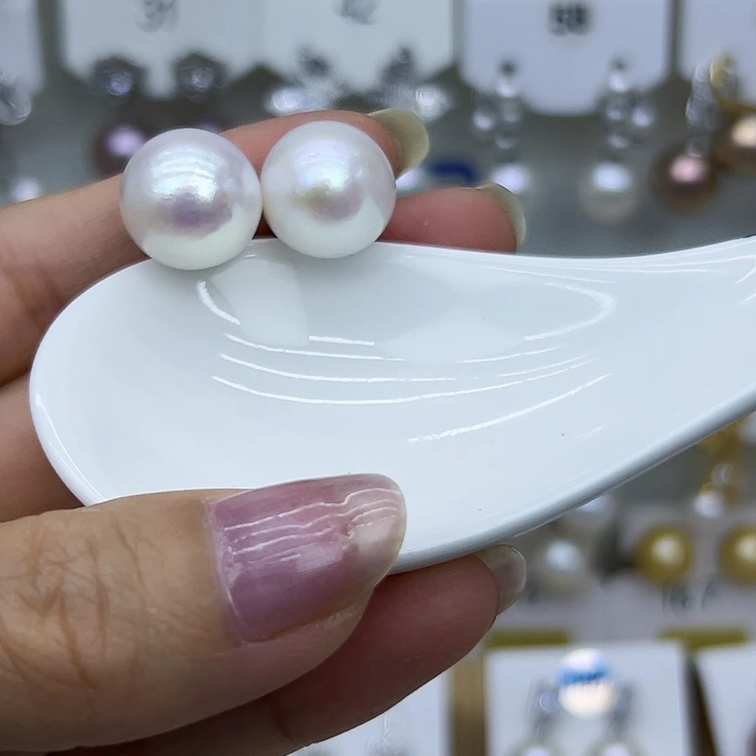 银S925镶嵌耳钉淡水珍珠?***