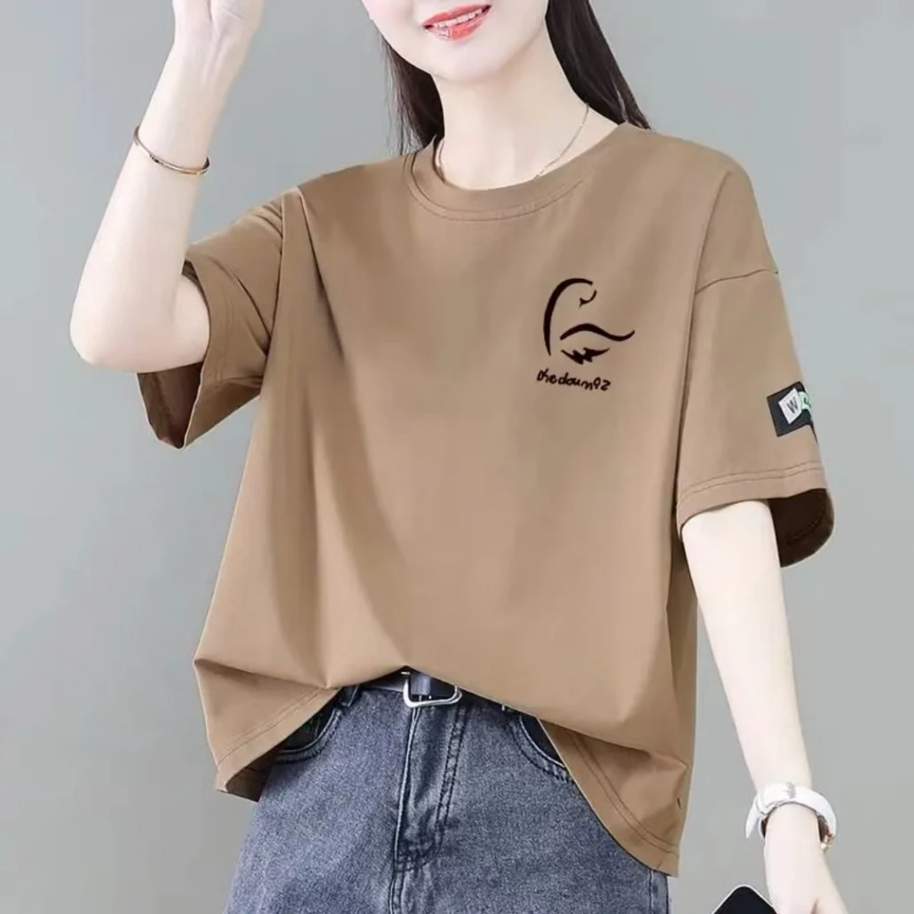 纯棉潮牌印花男女款百搭韩版夏季显瘦休闲圆领女士T恤时尚