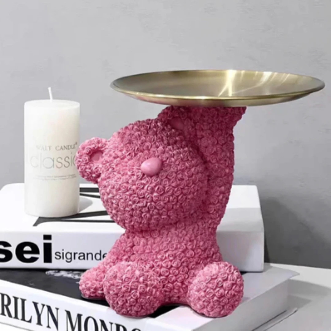 创意玫瑰小熊托盘收纳高级简约客厅收纳摆件网红轻奢