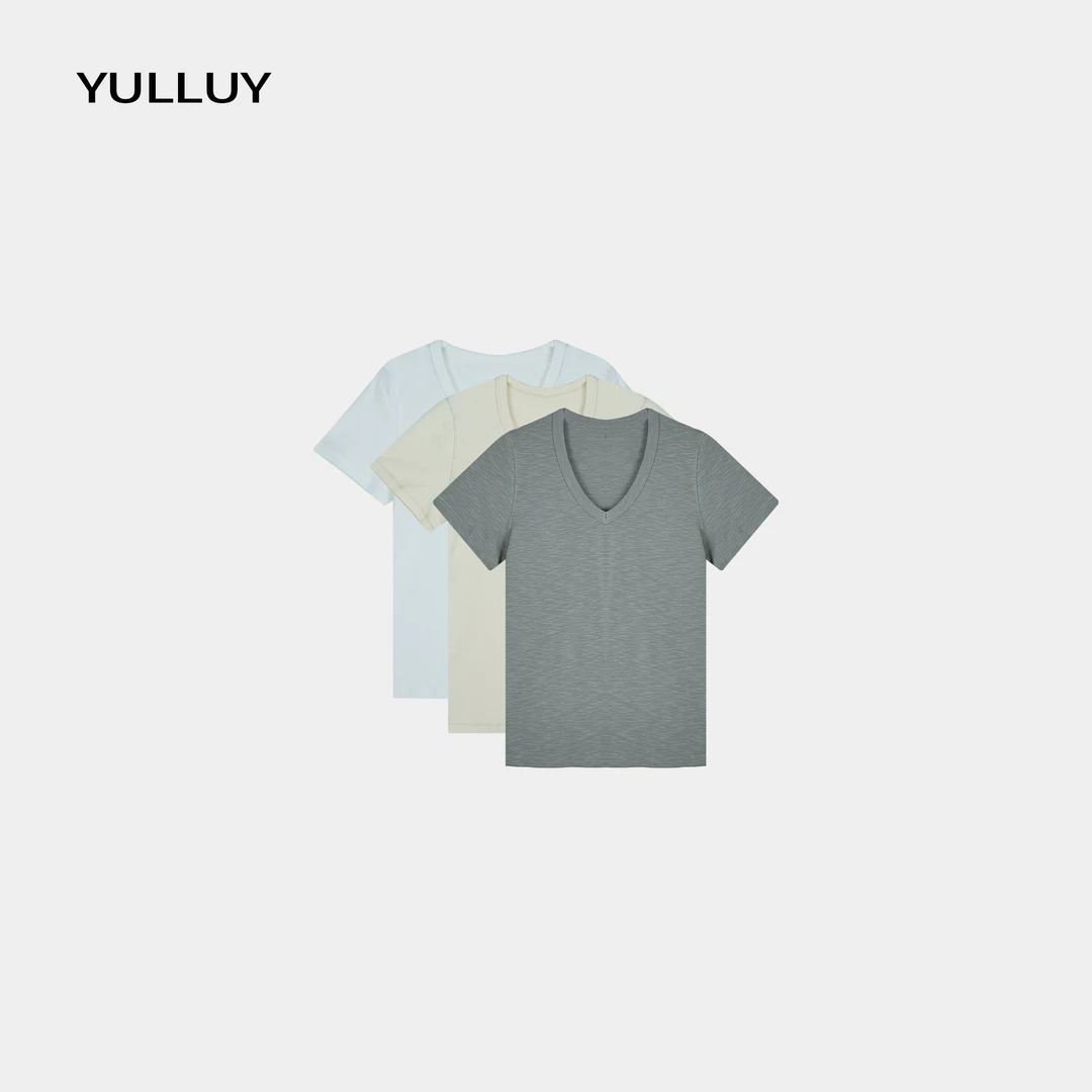 YULLUY【V领经典T恤】春夏款显瘦百搭V领经典T恤 25SSD61231