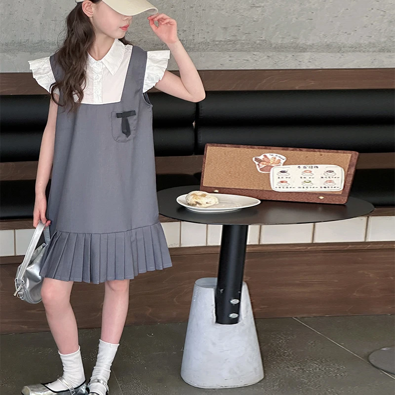 童装女童纯色衬衫裙2025夏季儿童学院风连衣裙宽松A字裙女孩裙子