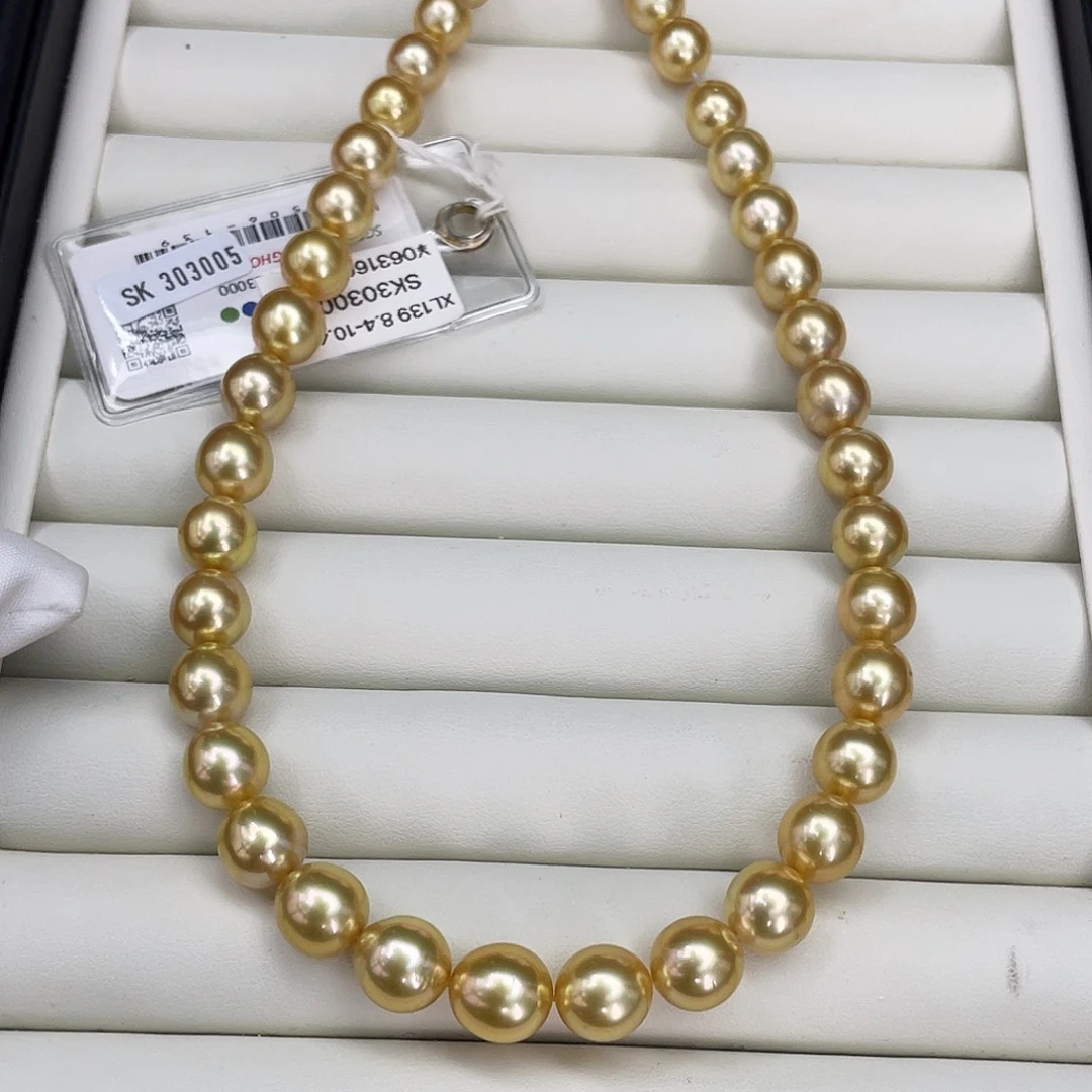 海水珍珠银S925镶嵌颈饰浓茶金项链8.4-10.4mm