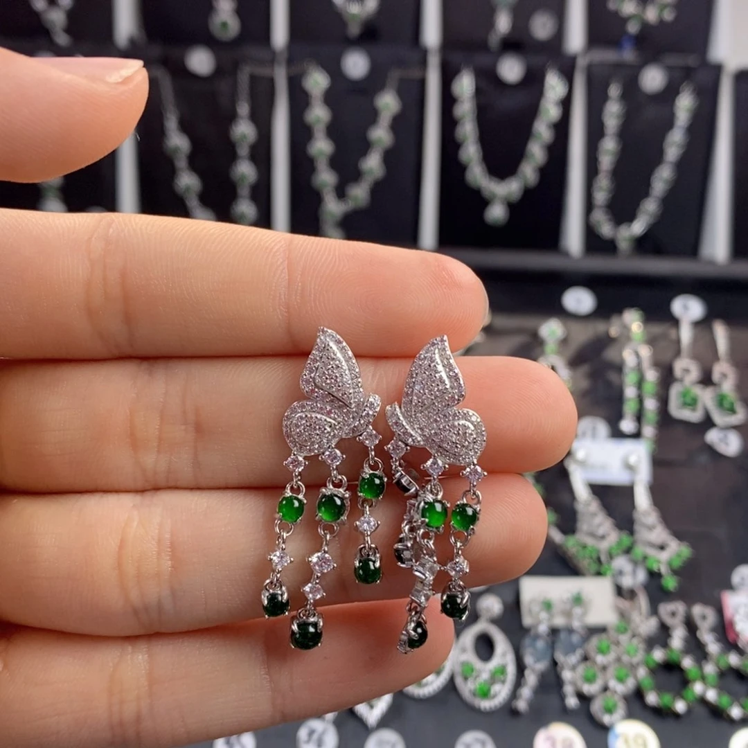 翡翠颈饰银S925镶嵌耳钉翡翠