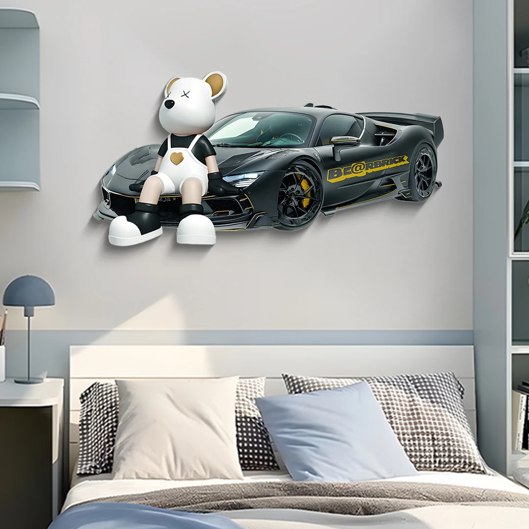 潮玩暴力熊主卧室床头装饰画男孩儿童房挂画汽跑车客厅壁画58120