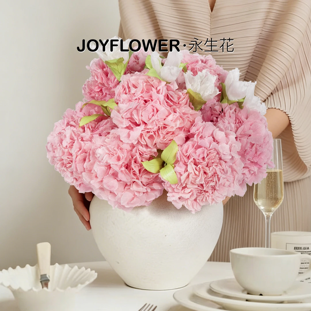 JoyFlower永生花真绣球郁金香陶瓷花瓶餐桌玄关客厅高级家居装饰