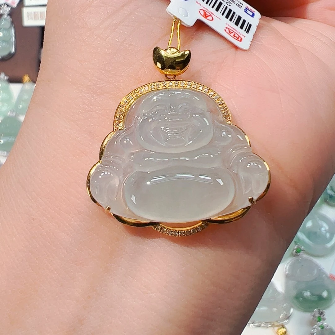 翡翠18K金镶嵌吊坠(不含链)佛公