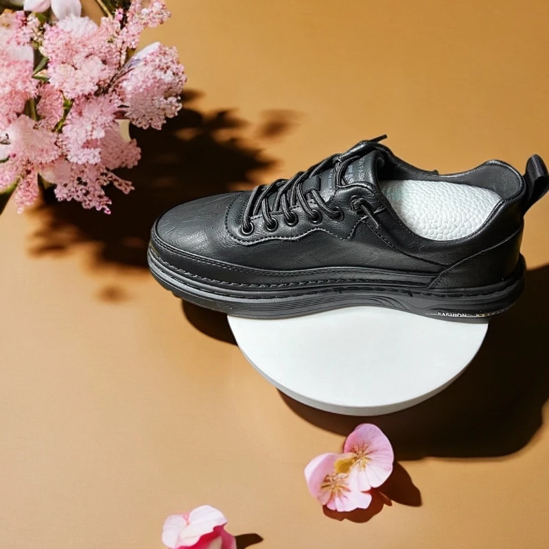 休闲皮鞋低帮工作鞋舒适棉鞋防滑时尚一脚蹬男鞋黑色厚底百搭秋季