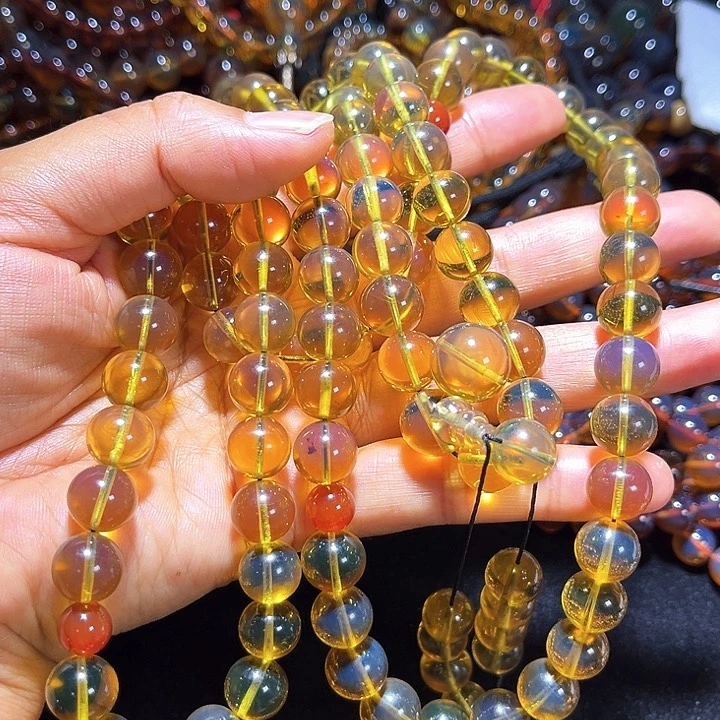 未镶嵌颈饰琥珀花***卉缅甸天然琥珀108佛珠