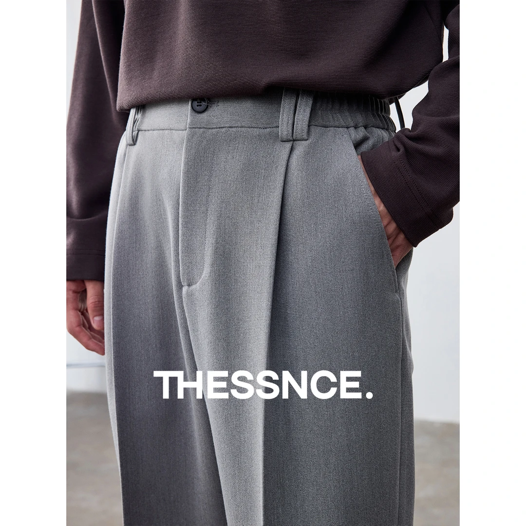 THESSNCE醋酸天丝羊毛单褶烫缝裤冬季裤子直筒裤秋冬