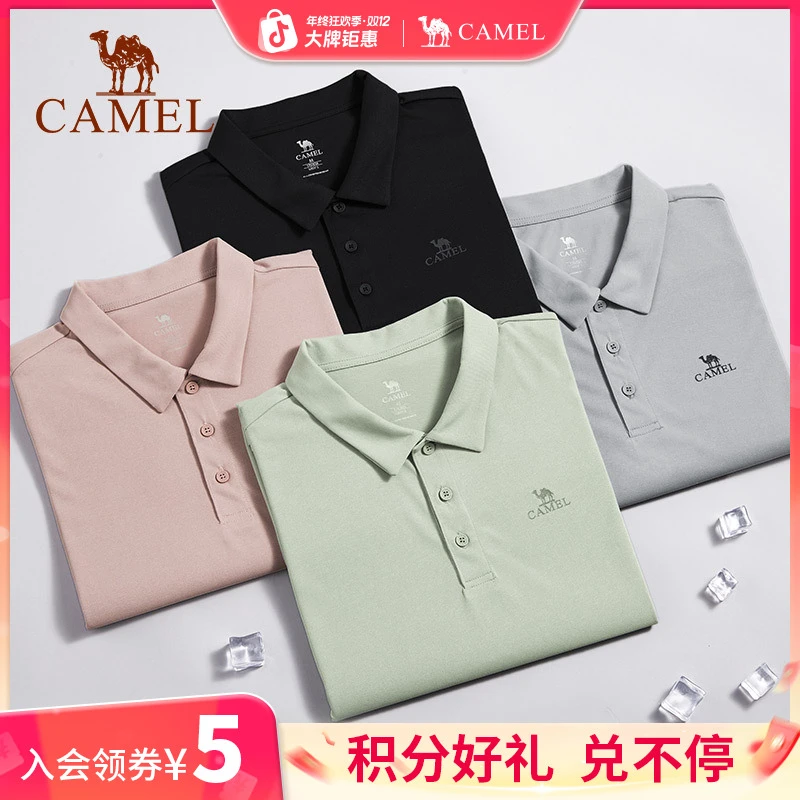 骆驼户外速干T恤女短袖POLO衫透气简约夏季薄款弹力翻领运动上衣