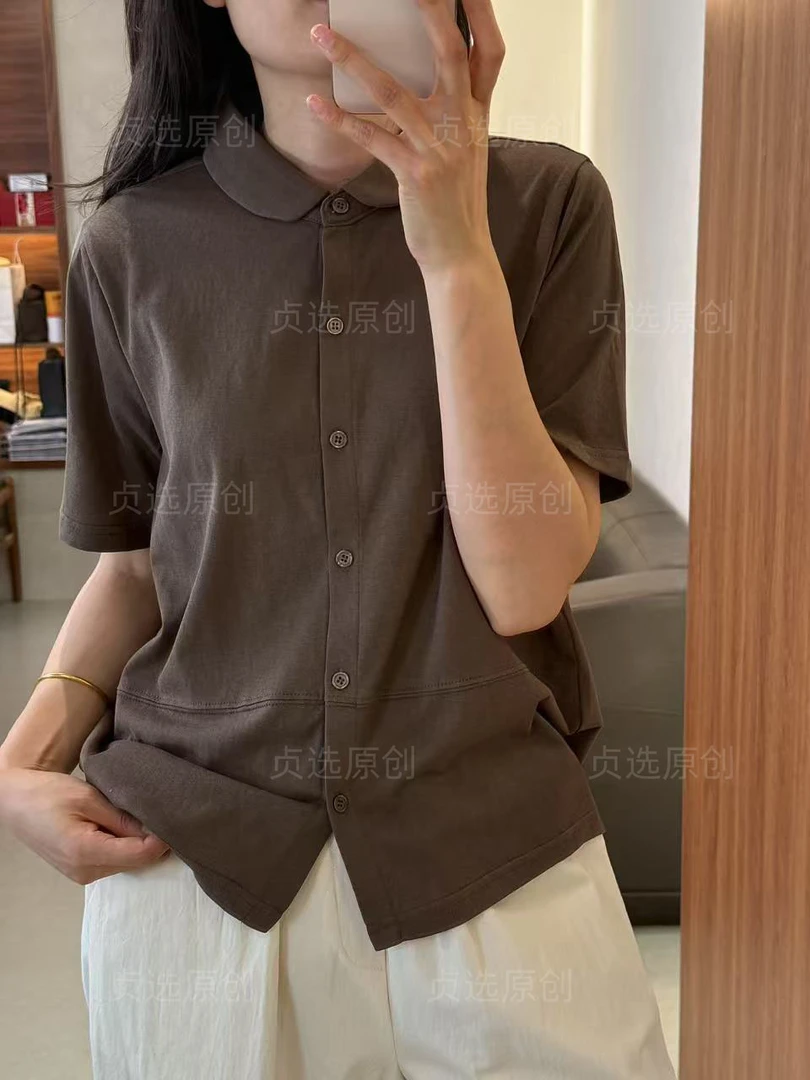 6138-夏季简约纯色短袖衬衫翻领设计感显瘦休闲百搭上衣