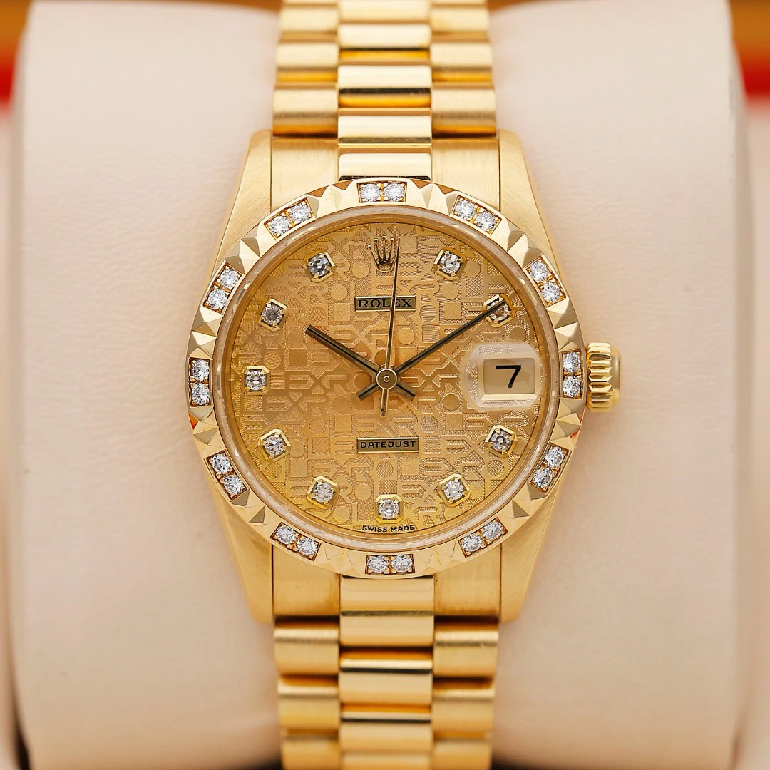 99新 Rolex/劳力士 日志68258/18K黄金原钻电脑盘31mm自动机械单