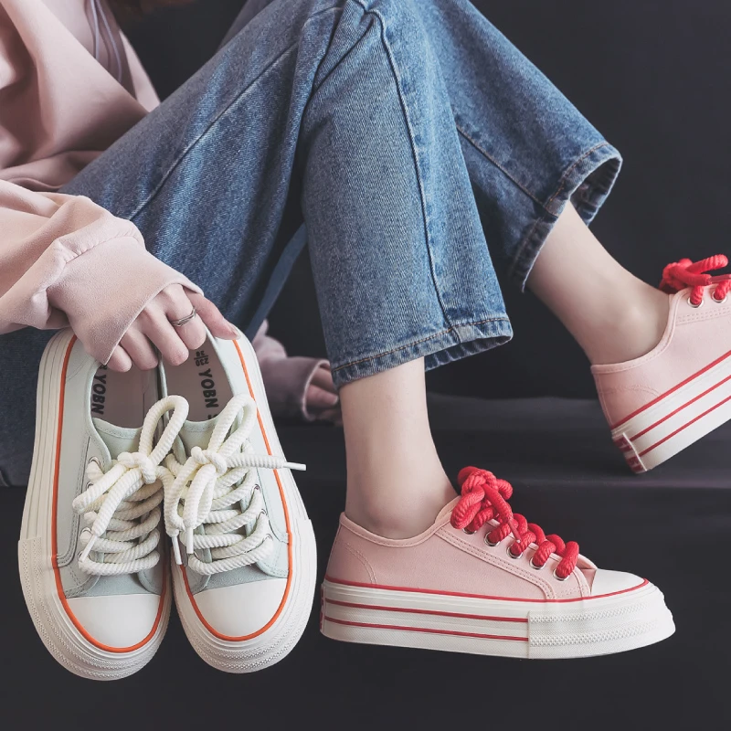 【xm】厚底休闲帆布鞋女学生韩版百搭2025新款夏季薄款小白鞋板鞋