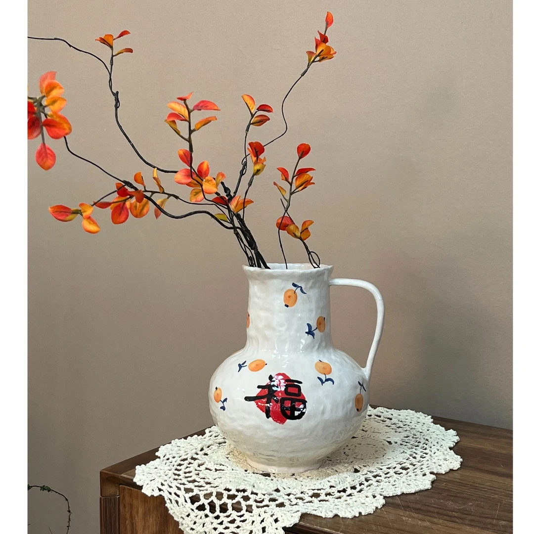 景德镇手绘艺术感花瓶（单把壶带题字高23 口9）