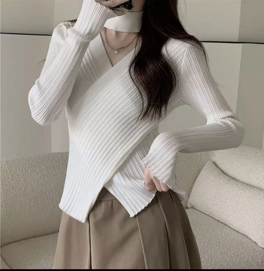 弹力套头毛针织衫时尚秋冬修身女装显瘦长袖短款