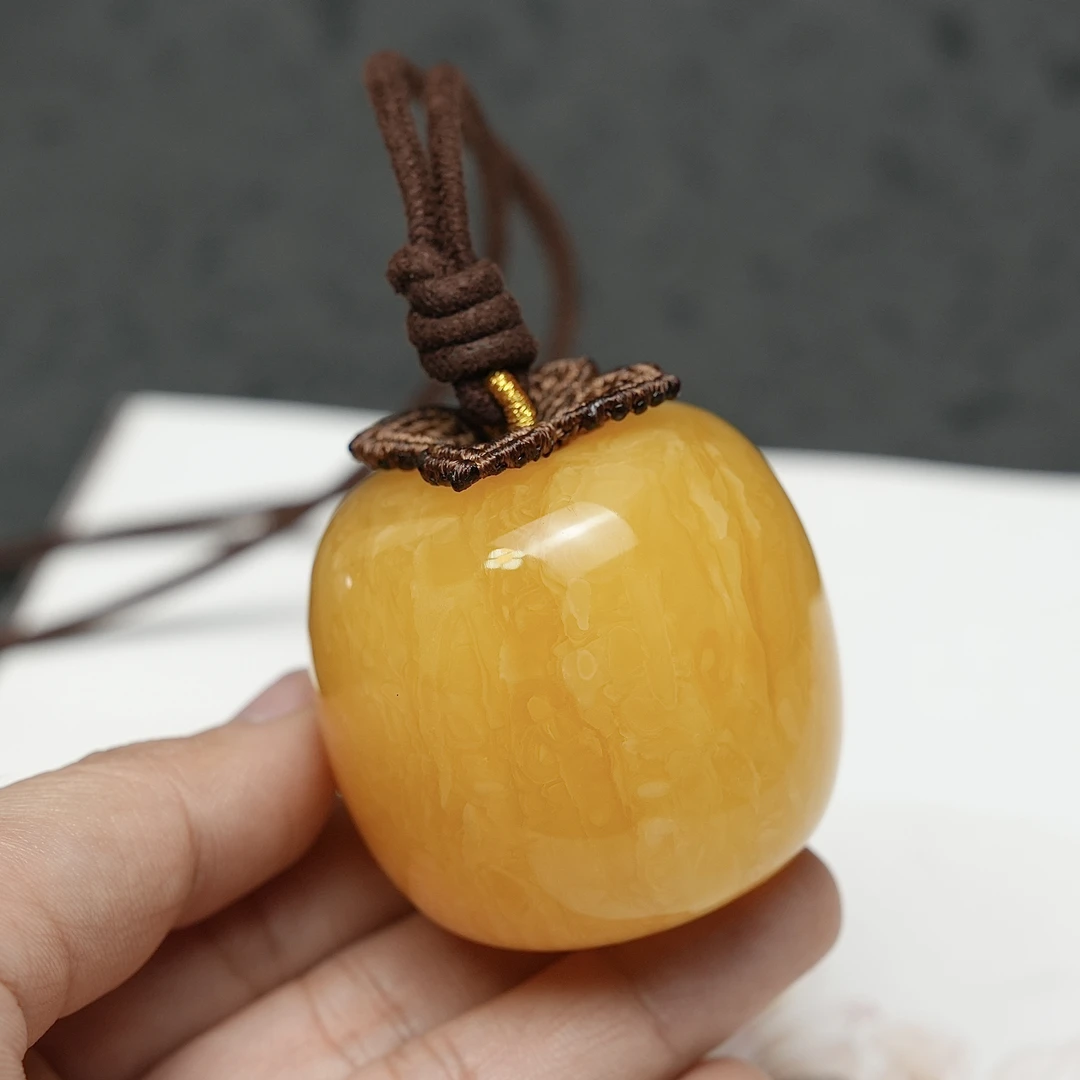 蜜蜡柿子柿柿如意天然焦皮料无优化橘黄底虎皮浓蜡妖花蜜蜡平安扣
